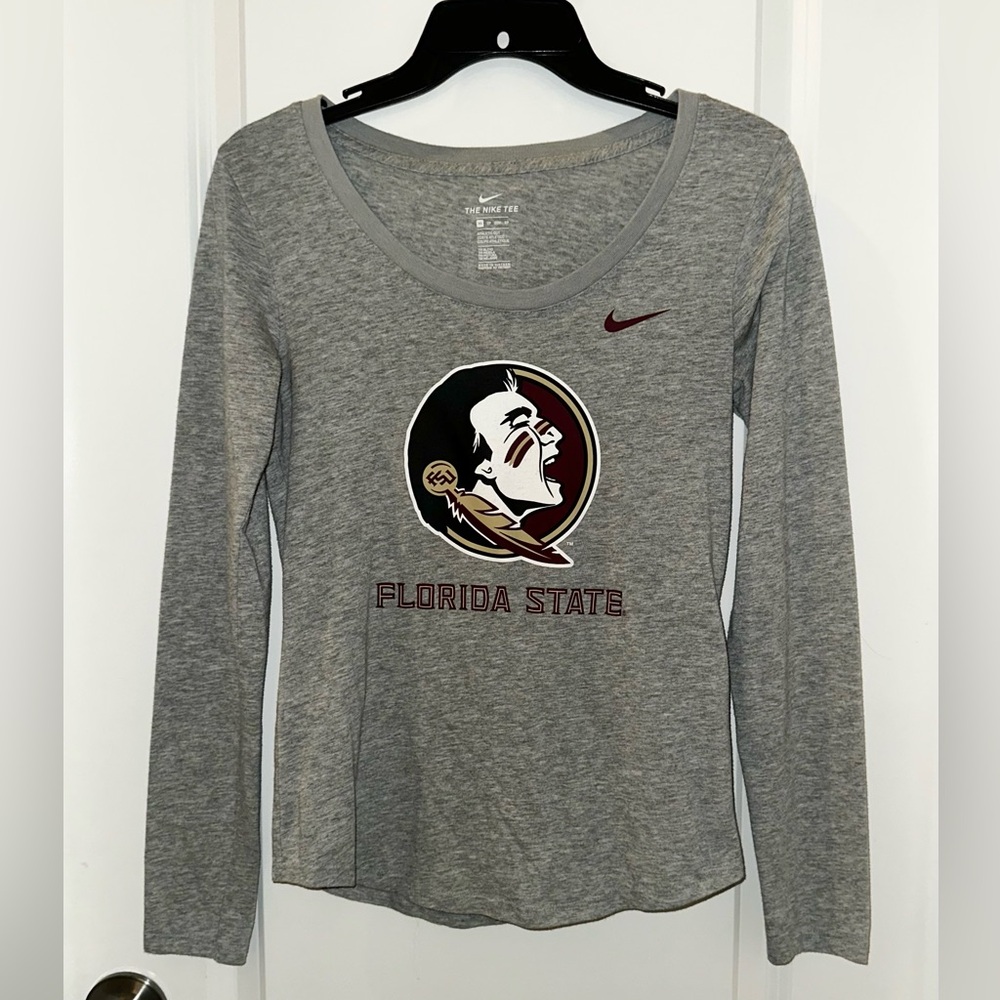 Nike Florida State FSU Long Sleeve Tee Sz XS Grey w/Maroon Gold & Black Accents
